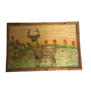 Vintage 12x8 match stick handmade deer picture